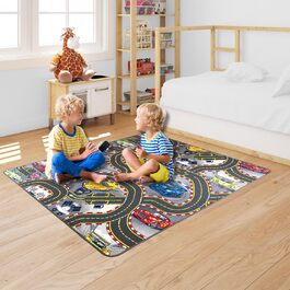 Крупним планом Ігровий килим Вуличні гонки Дитячий килимок (133x133 см) Автомобільний ігровий килимок Нековзний вуличний килимок для кожної дитячої кімнати, навчальний для дівчаток і хлопчиків Легко чистити
