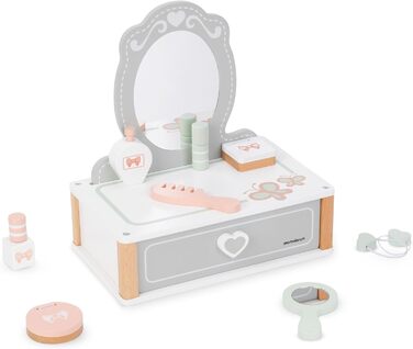 Детський туалетний столик Mamabrum XXL з дерева з пуфом та LED-дзеркалом – для дівчаток від 3 років, з ящиком та аксесуарами для краси, ігровий набір та письмовий стіл (MAM74 MY DRESSER)
