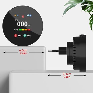 Детектор чадного газу та газу з вилкою, 4-в-1 CO-детектор з датчиком температури та вологості, з акустичним сигналом для дому та автокаравану, 1 шт. (Чорний)