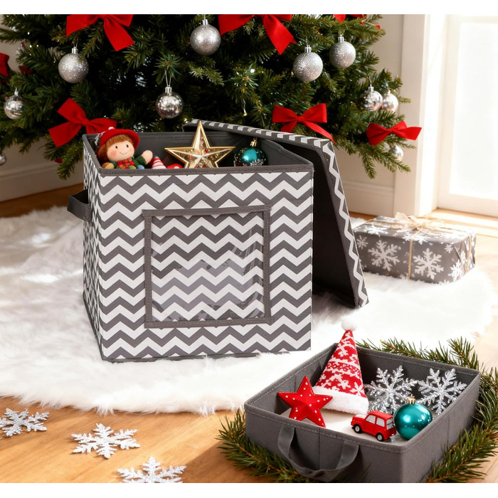 Коробка для зберігання прикрас на Новий рік, 166 відділень, з регульованими перегородками, кришкою та ручками, 31x31x30 см, червона, зі сніжинками, у білому кольорі (сіро-біла)