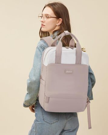 Сумка-рюкзак LOVEVOOK для жінок, 15.6 дюймів, для ноутбука, шкільна сумка для підлітків, дівчаток, елегантний туристичний рюкзак, сумка для роботи, повсякденна сумка, водонепроникна, для подорожей, навчання, роботи (15.6 дюймів, Бежево-рожевий)
