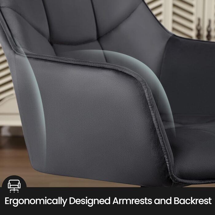 Крісла для їдальні WOLTU, набір 2 шт., поворотні, для кухні, вітальні, їдальні, м'які з підлокітниками, з металевим каркасом, матеріал: жаккард та оксамит, колір: темно-сірий