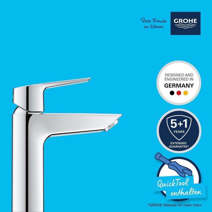 Змішувач для ванної кімнати Grohe Start, економічний, холодна вода в середньому положенні, з Pop-Up клапаном, 19 см, хром, 23746002 M (225 mm)