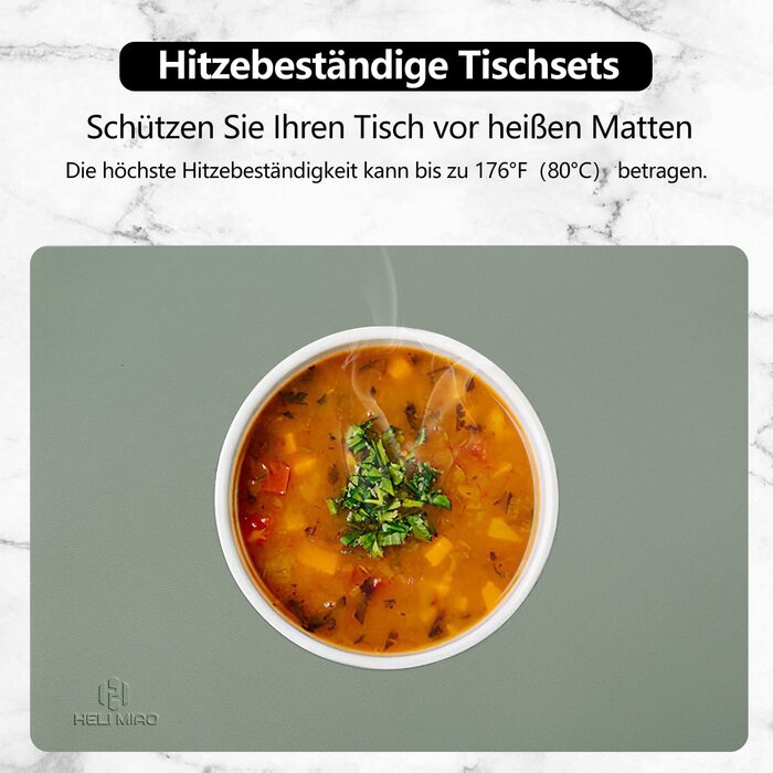 Набір скатертин та підставок під посуд HELI MIAO, 4 шт., 43x30 см, водонепроникні, стійкі до нагрівання, імітація шкіри, зелений