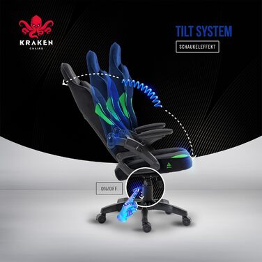 Крісло геймерське KRAKEN CHAIRS - ергономічне, тканинне, для комп'ютера, 130 кг, чорно-зелене