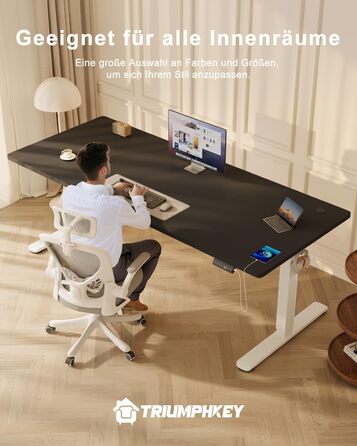 Стіл для роботи стоячи та сидячи, регульований по висоті, 160x80 см, з USB зарядкою, 3-позиційна пам'ять, антиколізійна система, комп'ютерний стіл, чорний+білий