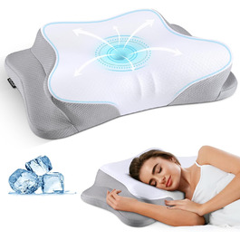 Ортопедична подушка Mokaloo для шиї та підтримки голови – Memory Foam, для сну на боці, спині та животі, з охолодженням, для зняття болю