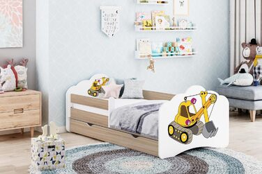 Дитяче ліжечко Happy Babies MOBI 160 x 80 Дитяче ліжко із захистом від падіння та ящиком для зберігання Молодіжне ліжко з кольоровою наклейкою Дитяче ліжечко з матрацом 80x160 Дитяче ліжко для дівчинки хлопчиків Дуб сонома (М21)