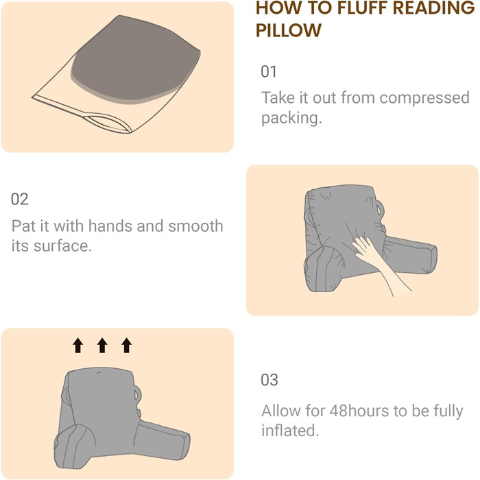 Подушка для відпочинку в ліжку Unisakey з підлокотниками, спинна подушка для читання та відпочинку, знімний, пральний чохол, бежевий