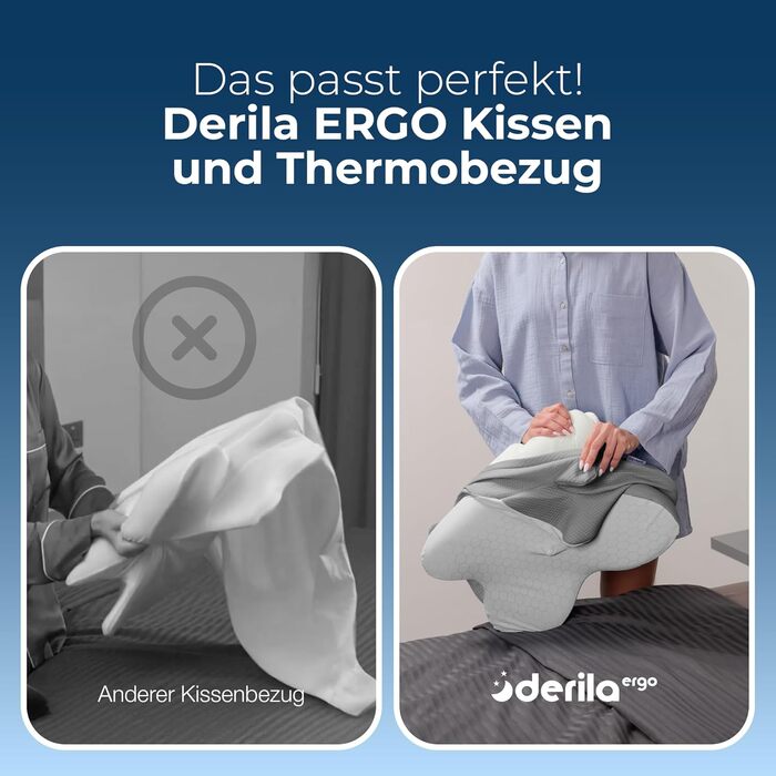 Ергономічна подушка для шиї та голови Derila з ефектом пам'яті (Memory Foam) для сну на боці, спині та животі, терморегуляційний чохол, 54x36x12 см