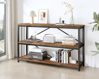 Низька полиця для книг IBF з 3 ярусами, індустріальний стиль, метал та дерево, 120x34x74 см, коричневий