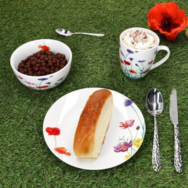 Набір посуду MamboCat Marie 18 предметів для сніданку (6 персон) | Фарфор з квітковим декором | 6 тарілок, 6 кавових чашок 320мл, 6 глибоких тарілок 400мл