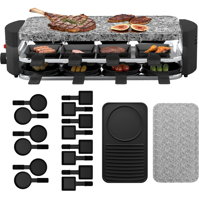 Електрогриль Raclette SUBTLETY для 8 осіб з гранітною плитою, антипригарним покриттям та 14 порціонними формами