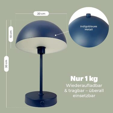 Лампа настільна Dyberg Larsen Stockholm 2.0 Indigo Blue | LED лампа з акумулятором | Настільна лампа для дому та вулиці | Датське дизайну, синього кольору, модель 2.0