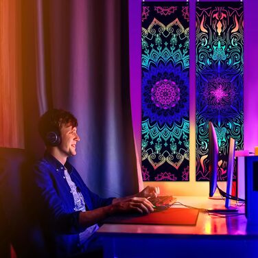 Упаковки Blacklight Mandala Tapestry UV Reactive Bohemian 120x32.5см для спальні/вітальні, 2