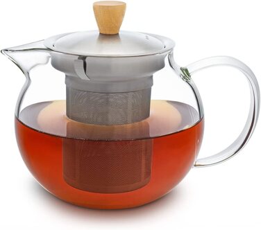 Скляний заводський чайник скляний чайник з ситечком з нержавіючої сталі Чайник з нержавіючої сталі скляний чайник з кришкою і ручкою з благородного дерева (без палички, 0,65 л)