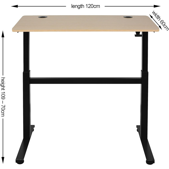 Регульований по висоті письмовий стіл зі стільницею 60 x 120 x (73-110) см, плавно регульований Ручне регулювання без електрики, Стіл для сидіння та стояння, Ергономічний комп'ютерний стіл зі сталі та дерева, бежевий