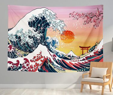 Японський гобелен, The Great Wave Sunset настінний, рожевий, 200x150см