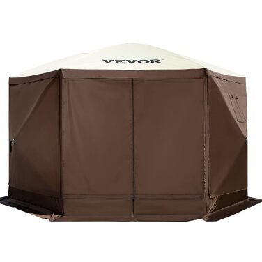 Швидкорозкладний павільйонний намет VEVOR 6x6 футів, коричневий, з москітною сіткою, 4 знімними вітрозахисними шторами та сітчастими вікнами, для захисту від сонця