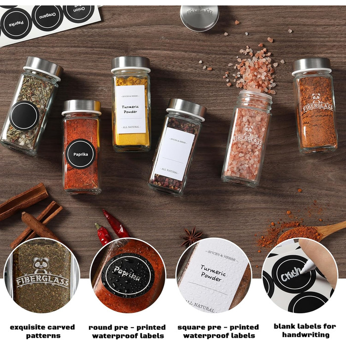 Набір скляних банок для спецій з дерев'яними кришками з акації, 24 шт по 120 мл (кутові)