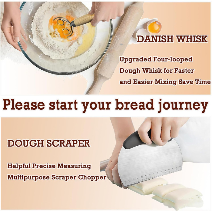 Набір для закваски Sauerteig: 650 мл скляний контейнер для бродіння, силіконові корзини для бродіння (круглі та овальні), 30-ти елементний набір для випікання хліба, легко миється та зберігається. Ідеальний подарунок для початківців та досвідчених пекарів