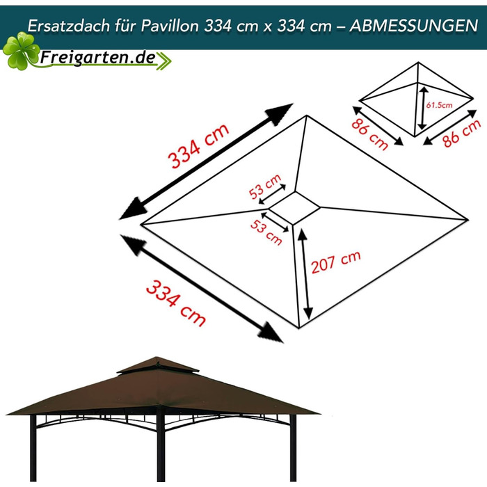 Заміна даху для альтанки 334 см х 334 см Антикварна альтанка з піском Водонепроникний матеріал Panama PCV Soft 370 г/м дуже міцна Модель 10 (коричневий)