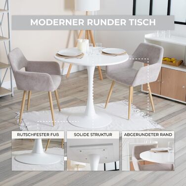 Круглий обідній стіл Cosy - компактний стіл для кухні, вітальні, офісу, 80x80x75 см, білий