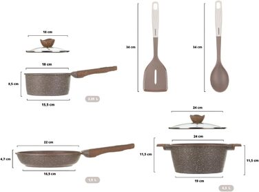 Набір каструль та сковорідок KASANOVA з антипригарним покриттям, індукційне дно, 7 предметів