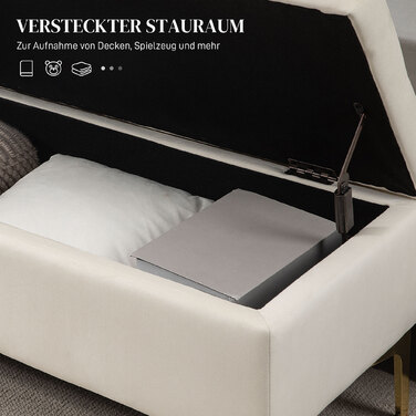 Лавка HOMCOM з м'якою лавкою для зберігання Velvet Look Металеві ніжки Ліжко Лавка для вітальні Спальні Передпокій 120 x 44 x 44.5 см Бежевий