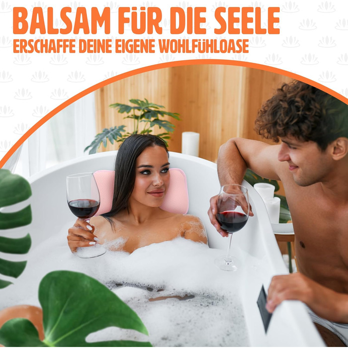 Подушка для ванни - преміум якість, 4 міцні присоски, ергономічна форма для шиї та спини, інтегрований гачок (Рожева)