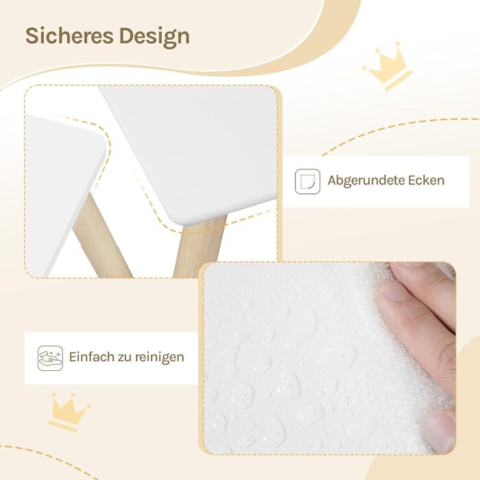 Дитячий стіл з 2 стільцями Woltu для дитячої кімнати, ігрової зони, садочка. Зручні стільці з підлокотниками. Комплект меблів з МДФ та масиву дерева, білий + світлий дуб. Квадратний стіл.