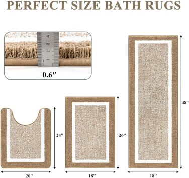 Набір килимків для ванної кімнати Pauwer: 3 шт. (душовий килимок, килимок для туалету), мікрофібра, плюш, антиковзаючі, машинне прання, 18'x26'+18'x48'+U Shape 20'x24', хакі