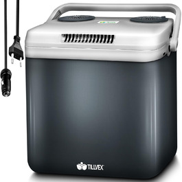 Електричний охолоджувач tillvex 32л Міні-холодильник 230 В і 12 В для автомобільного кемпінгу охолоджує та зігріває Режим ECO (сірий)
