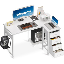 Комп'ютерний стіл кутовий Coleshome 100x70 см з 4 шухлядами, білий. Для офісу, кабінету, спальні