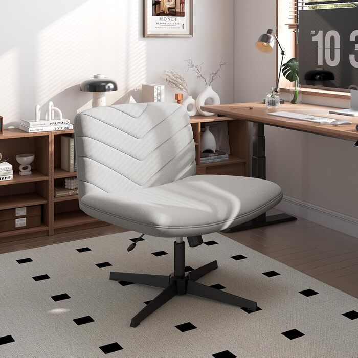 Офісне крісло Yaheetech з роликами, регульоване по висоті, з широким сидінням та середньою спинкою, для офісу та спальні (Світло-сірий)