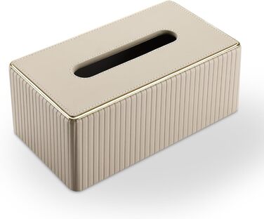 Склянка для серветок KINGFOM з золотим краєм, з PU шкіри, для вітальні, ванної кімнати та офісу (Бежева, прямокутна)