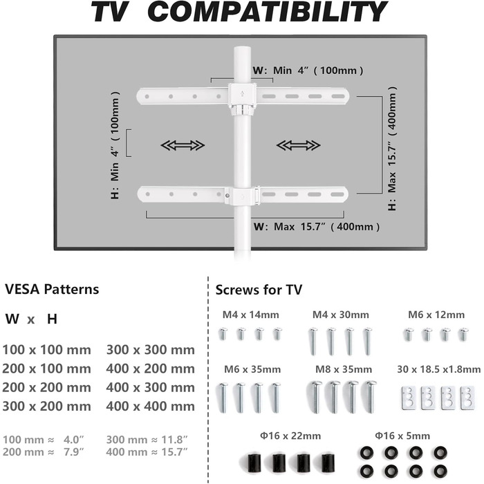 Підлогова підставка для телевізора RFIV 32-65 дюймів LED/LCD/OLED, поворотна, регулюється по висоті, до 40 кг, організація кабелів