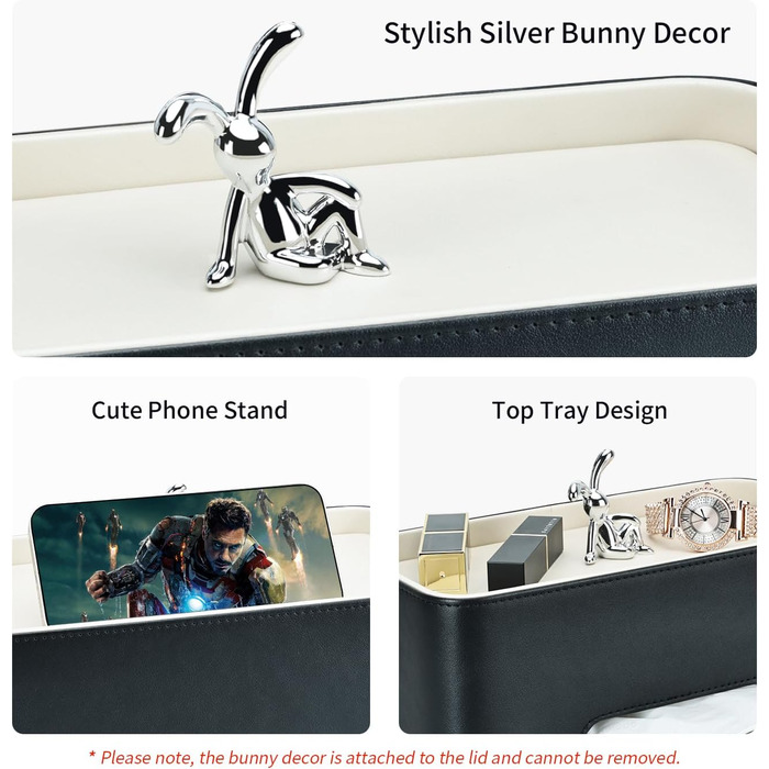 Скляниця для серветок GORESE з підносом, шкіряна, для офісу, дому, авто, ванної кімнати. Білий/Чорний колір