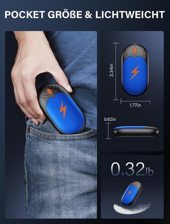 Електричні грілки для рук 2 шт., ультралегкі, перезаряджаються, портативні, 3 режими нагріву, до 24 годин, багаторазові USB грілки для рук для активного відпочинку взимку (блакитні)