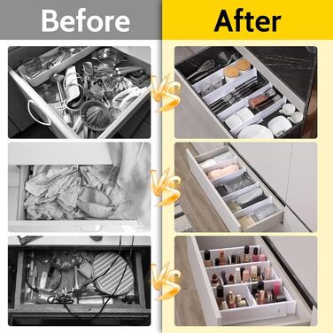 Набір роздільників для ящиків Gigmeta (4 шт) з регулюванням, 34–59 см, >7 см. Підходить для шафи, спальні, комода, кухні, офісу