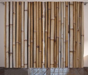 Штора ABAKUHAUS Rustic, малюнок бамбукового паркану, стрічкова штора з рюшами, 280x175 см, какао-тауп