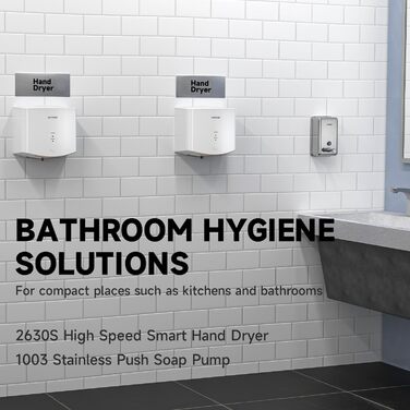 Anydry 2630S: Компактний електричний сушар для рук з автоматичним керуванням, для монтажу на стіну, для дому та комерційних приміщень, 1400-1650W, білий