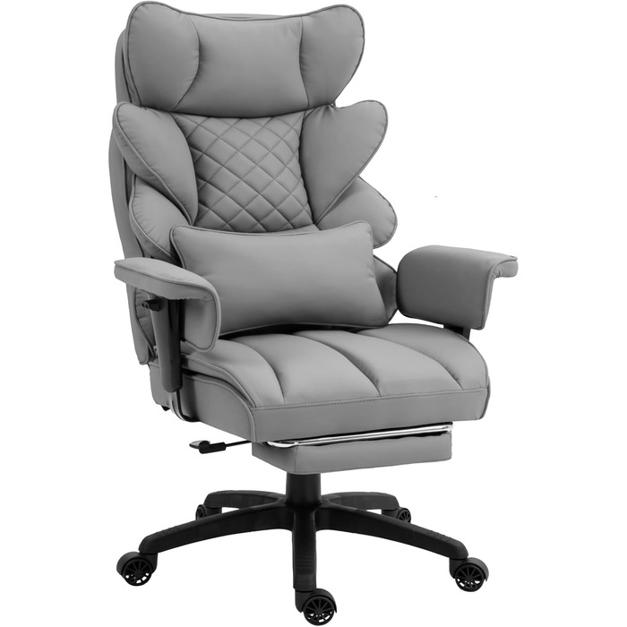 Ігровий крісло Dowinx, офісне ергономічне крісло з кишеньковим пружинним сидінням, крісло для начальника з подвійною м'якою спинкою, регульовані підлокітники та підставка для ніг, комп'ютерне крісло, PU, сірий колір