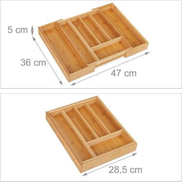 Підставка для столових приборів Relaxdays, висувна, 5-7 відділень, бамбук, 5x28,5x36 см