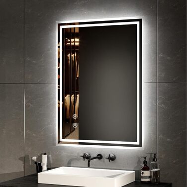 Дзеркало для ванної кімнати EMKE з підсвіткою 50x60 см, з антизапарюванням, 2 кольори світла (тепле/холодне), LED, сенсорне керування