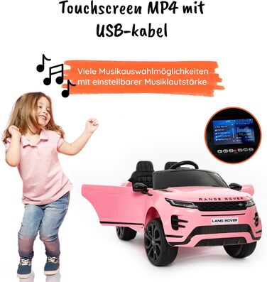 Дитячий електромобіль Range Rover Evoque, ліцензійний, 12V, MP4, шкіряне сидіння, рожевий