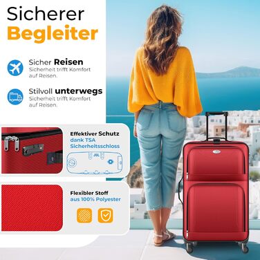 Набір валіз KESSER® 4 шт. | Тріумф валіз з тканини з кодовим замком TSA, 360° колесами та телескопічною ручкою | Косметичка, ручна поклажа, великі валізи для подорожей та бізнесу (Червоний)