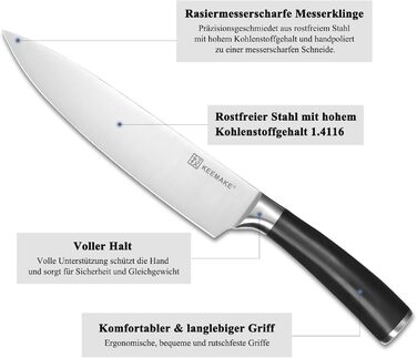 Набір кухонних ножів Keemake 7 предметів з дерев'яним блоком, професійний набір кухонних ножів з нержавіючої сталі, міцні та гострі