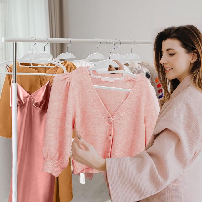 Плечики для одягу з пластику, набір 20 шт. з неслизьким покриттям, для краваток, обертаються на 360°, APY04G (білий + срібло)