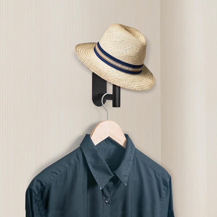 Вішалка для капелюхів Winter Shore 2 шт. - Самоклеючий тримач для кепок - Настінний гачок з нержавіючої сталі для бейсболок - Чорне матове покриття
